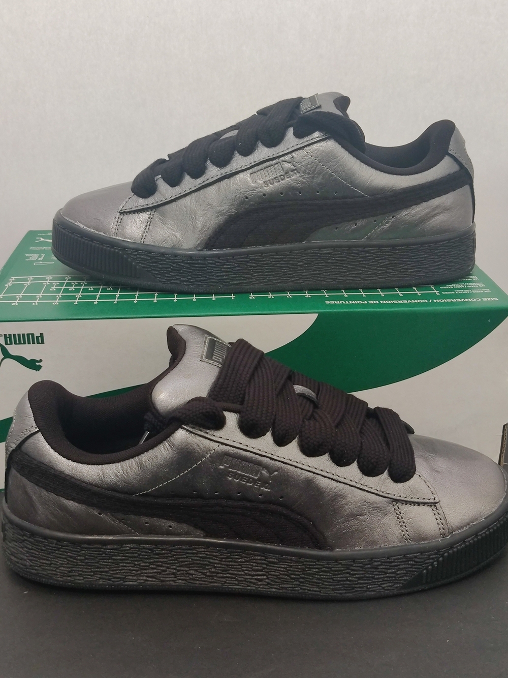Men's Size 9.5 - Puma Suede XL Galactic Puma Black - Puma Aged Silver 401920 01